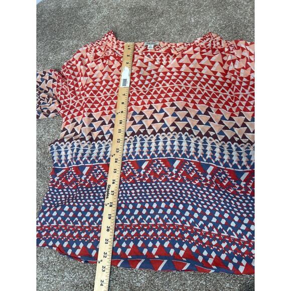 Lucky Brand top blouse Boho print triangle pattern top 3/4 sleeve tribal SZ 1X - Picture 5 of 8